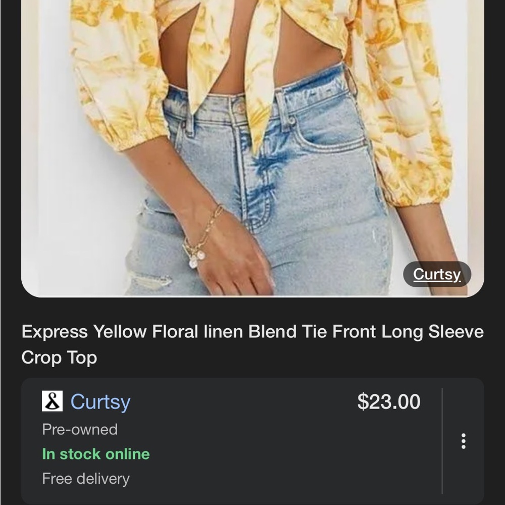 Express Yellow Tie Front Crop Blouse